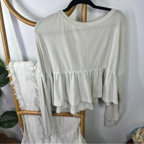 Free People Cram White Long Sleeve Waffle Knit Top sz M - Picture 6 of 6